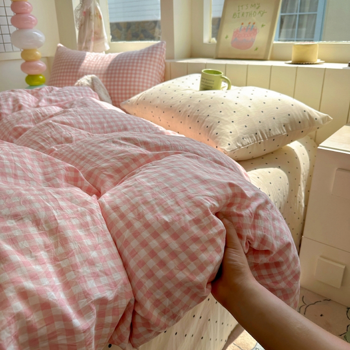 （总）冕悠家纺 2025新款少女心超柔加厚混搭格子水洗棉单品被套