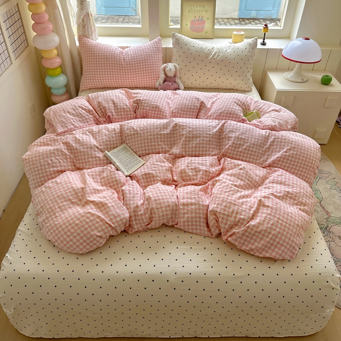 91家纺网 家纺一手货源 找家纺 （总）冕悠家纺 2025新款少女心超柔加厚混搭格子水洗棉单品被套