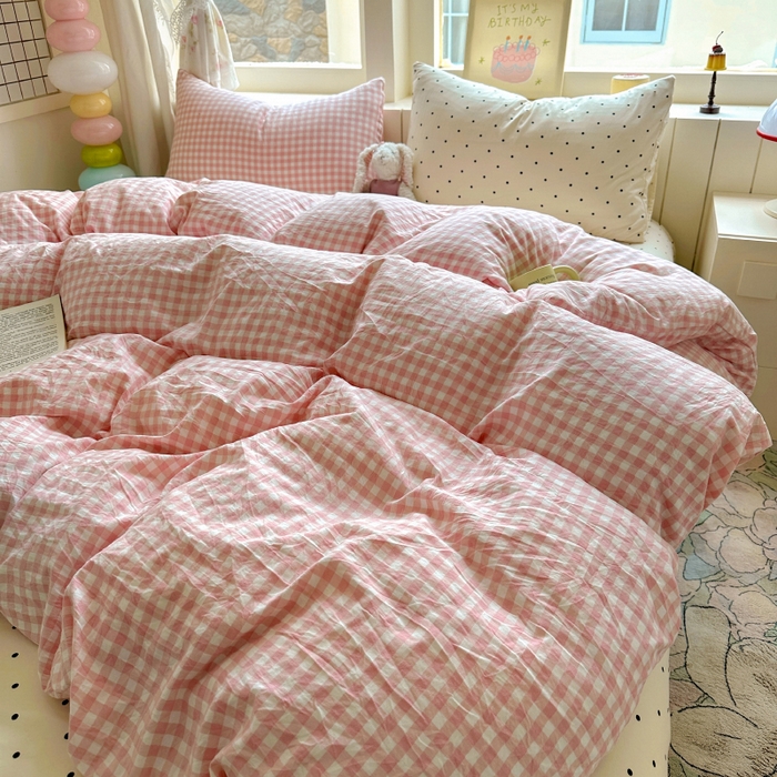 91家纺网 家纺一手货源 找家纺 （总）冕悠家纺 2025新款少女心超柔加厚混搭格子水洗棉单品被套