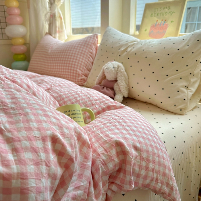 91家纺网 家纺一手货源 找家纺 （总）冕悠家纺 2025新款少女心超柔加厚混搭格子水洗棉单品被套