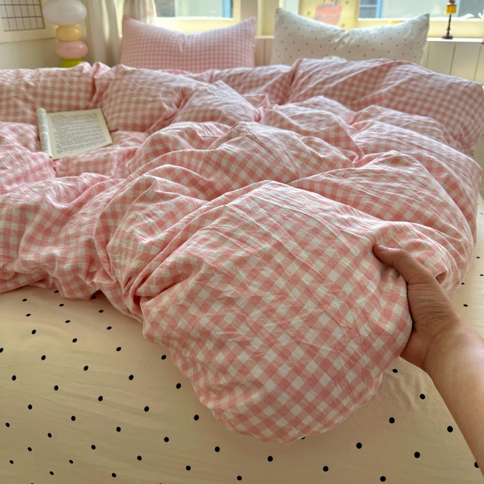 91家纺网 家纺一手货源 找家纺 （总）冕悠家纺 2025新款少女心超柔加厚混搭格子水洗棉单品被套