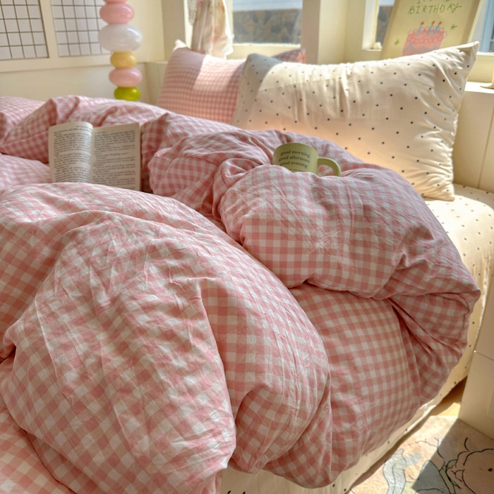 91家纺网 家纺一手货源 找家纺 （总）冕悠家纺 2025新款少女心超柔加厚混搭格子水洗棉单品被套