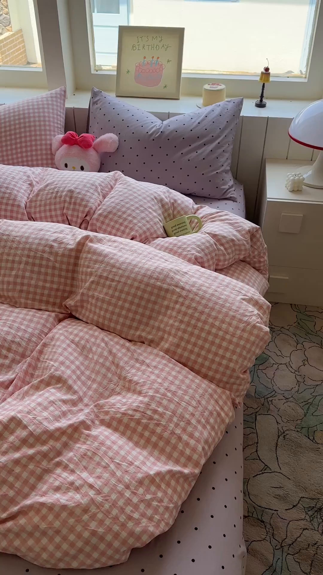 91家纺网 家纺一手货源 找家纺 冕悠家纺 2025新款少女心超柔加厚混搭格子水洗棉单品被套 粉格+紫点