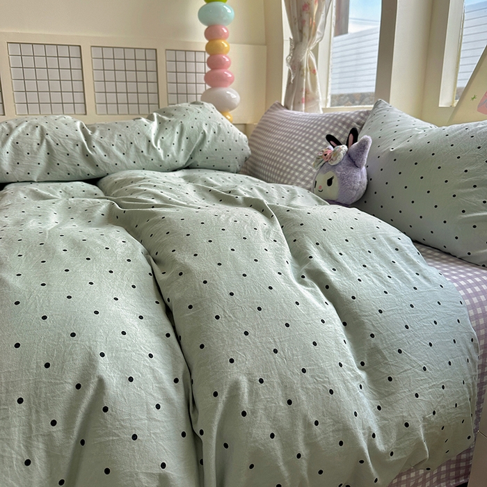 91家纺网 家纺一手货源 找家纺 冕悠家纺 2025新款少女心超柔加厚混搭格子水洗棉单品被套 蓝点+紫格