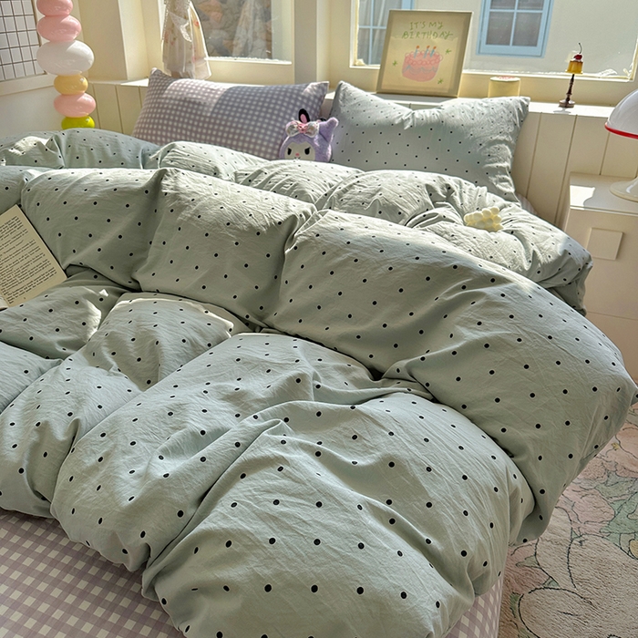 91家纺网 家纺一手货源 找家纺 冕悠家纺 2025新款少女心超柔加厚混搭格子水洗棉单品被套 蓝点+紫格