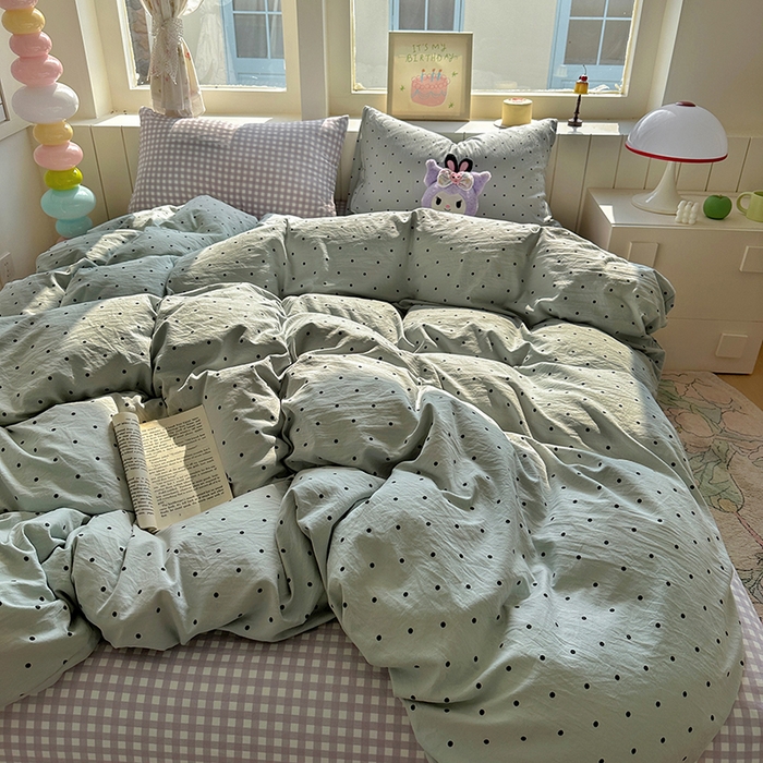 91家纺网 家纺一手货源 找家纺 冕悠家纺 2025新款少女心超柔加厚混搭格子水洗棉单品被套 蓝点+紫格