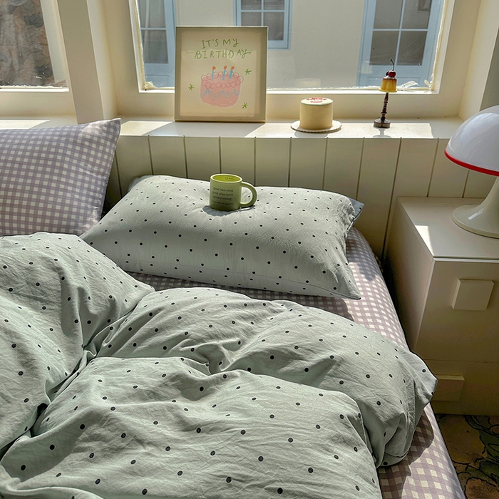 91家纺网 家纺一手货源 找家纺 冕悠家纺 2025新款少女心超柔加厚混搭格子水洗棉单品被套 蓝点+紫格