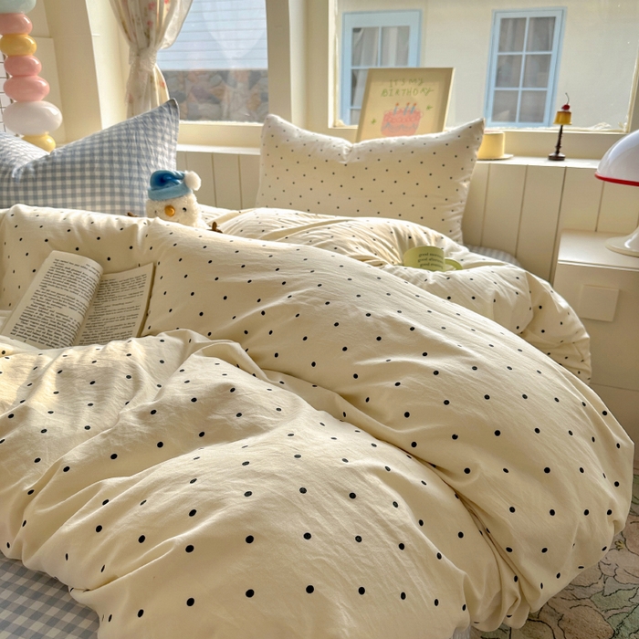 91家纺网 家纺一手货源 找家纺 冕悠家纺 2025新款少女心超柔加厚混搭格子水洗棉单品被套 米点+蓝格