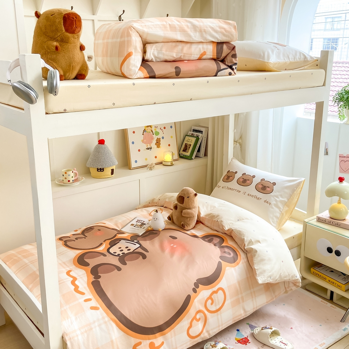 91家纺网 家纺一手货源 找家纺 博雅2025新款卡皮巴拉全棉学生宿舍套件三件套多件套 可爱卡皮巴拉