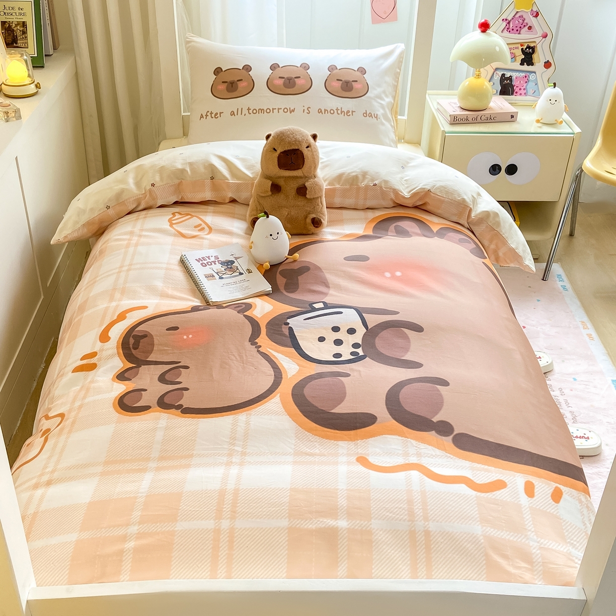 91家纺网 家纺一手货源 找家纺 博雅2025新款卡皮巴拉全棉学生宿舍套件三件套多件套 可爱卡皮巴拉