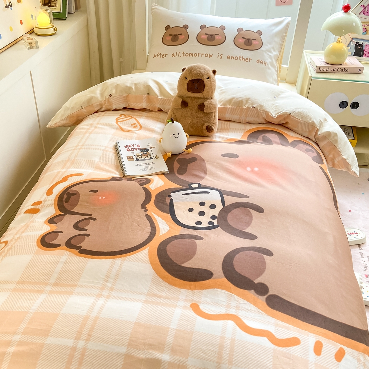 91家纺网 家纺一手货源 找家纺 博雅2025新款卡皮巴拉全棉学生宿舍套件三件套多件套 可爱卡皮巴拉