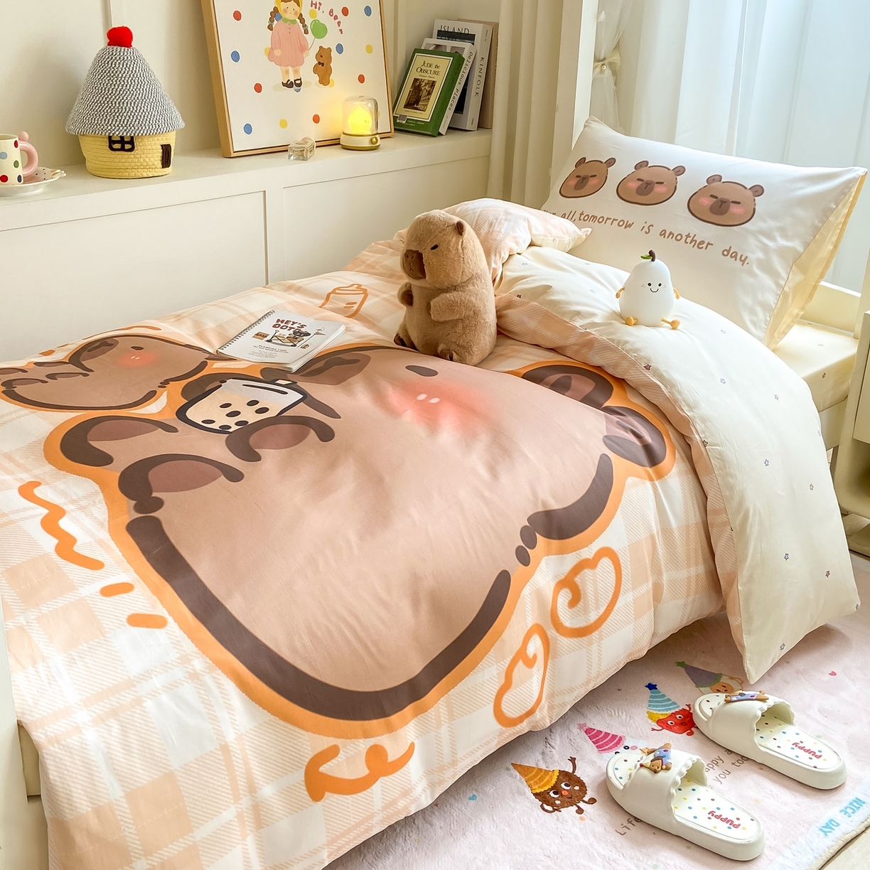 91家纺网 家纺一手货源 找家纺 博雅2025新款卡皮巴拉全棉学生宿舍套件三件套多件套 可爱卡皮巴拉