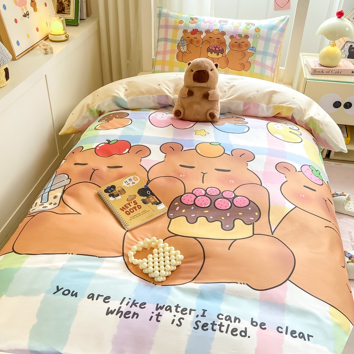 91家纺网 家纺一手货源 找家纺 博雅2025新款卡皮巴拉全棉学生宿舍套件三件套多件套 蛋糕卡皮巴拉