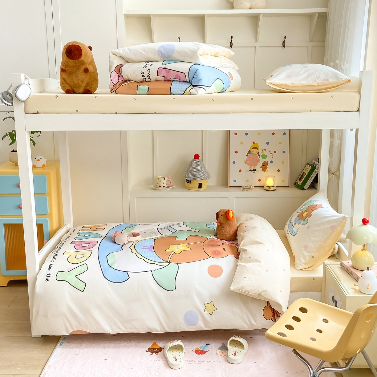 91家纺网 家纺一手货源 找家纺 博雅2025新款卡皮巴拉全棉学生宿舍套件三件套多件套 木马卡皮巴拉