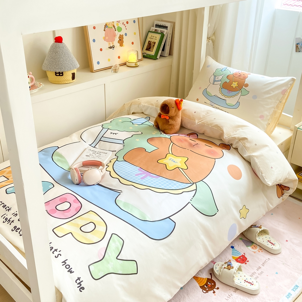 91家纺网 家纺一手货源 找家纺 博雅2025新款卡皮巴拉全棉学生宿舍套件三件套多件套 木马卡皮巴拉