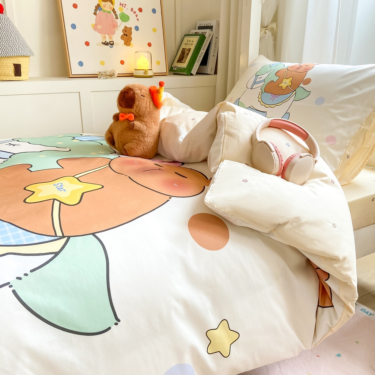 91家纺网 家纺一手货源 找家纺 博雅2025新款卡皮巴拉全棉学生宿舍套件三件套多件套 木马卡皮巴拉