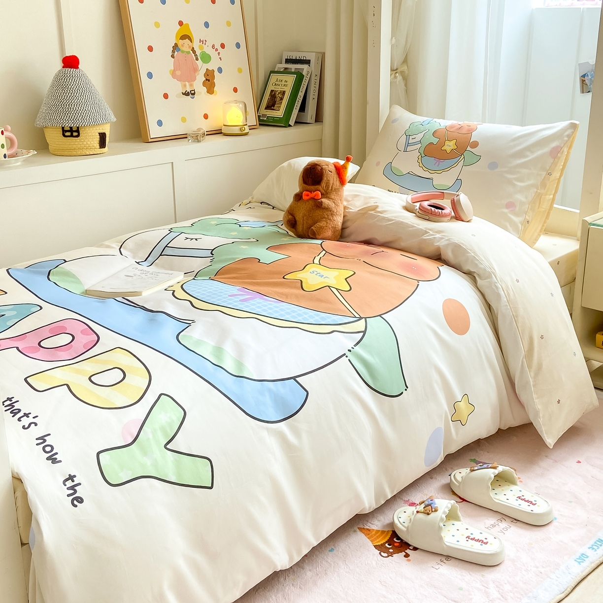 91家纺网 家纺一手货源 找家纺 博雅2025新款卡皮巴拉全棉学生宿舍套件三件套多件套 木马卡皮巴拉