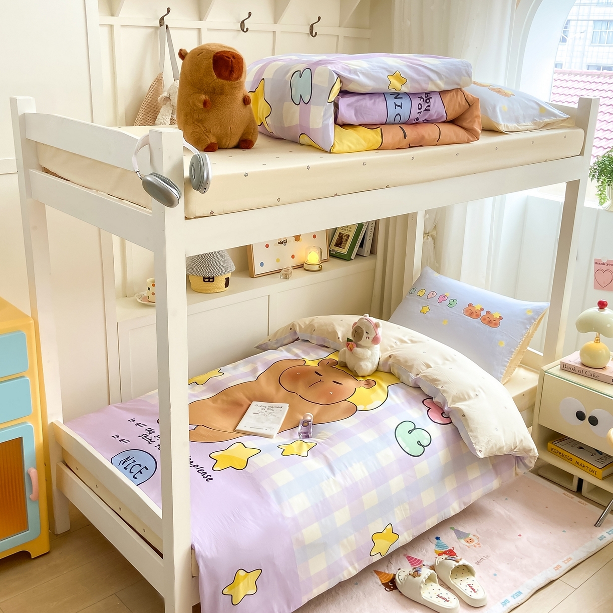 91家纺网 家纺一手货源 找家纺 博雅2025新款卡皮巴拉全棉学生宿舍套件三件套多件套 星星卡皮巴拉