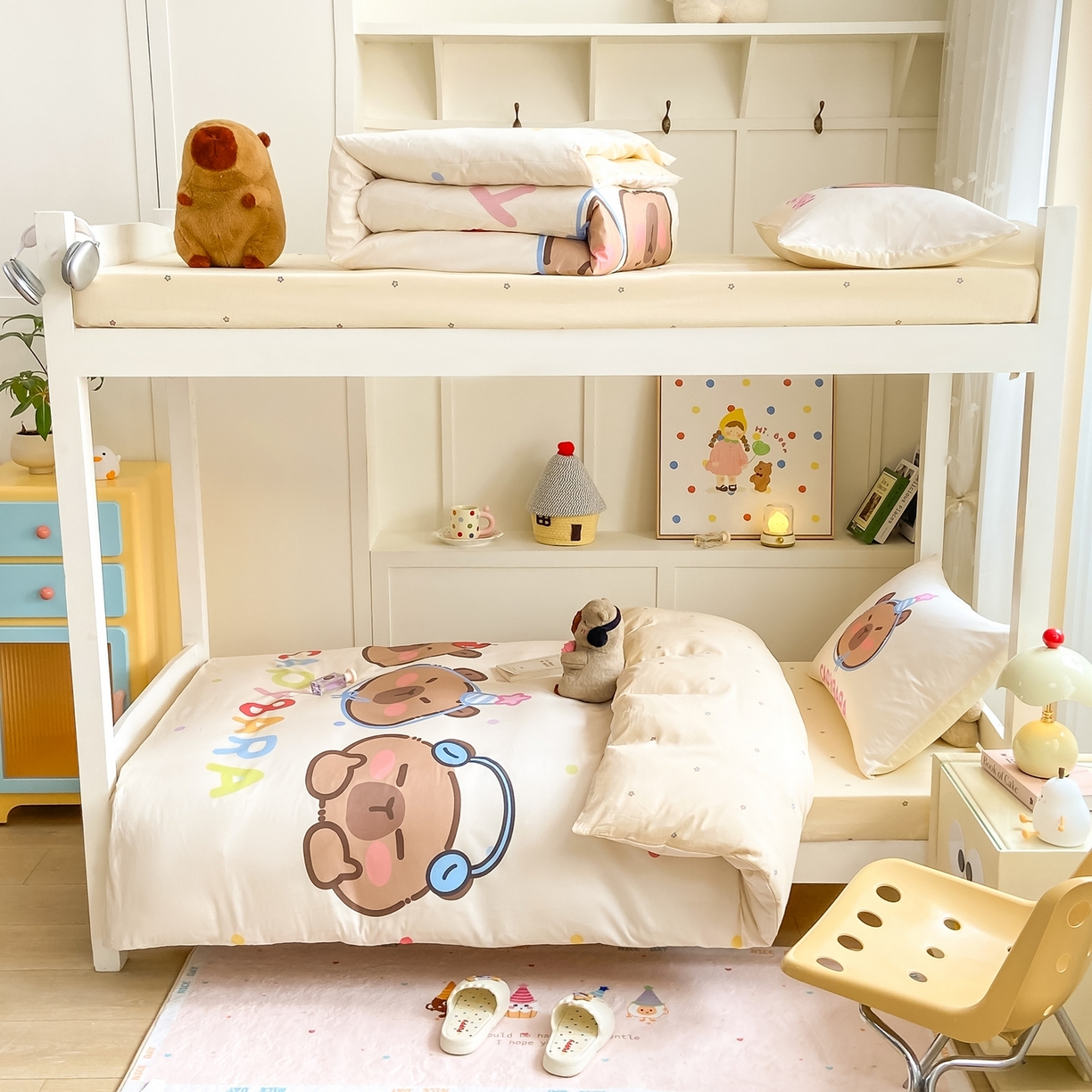 91家纺网 家纺一手货源 找家纺 博雅2025新款卡皮巴拉全棉学生宿舍套件三件套多件套 音乐卡皮巴拉