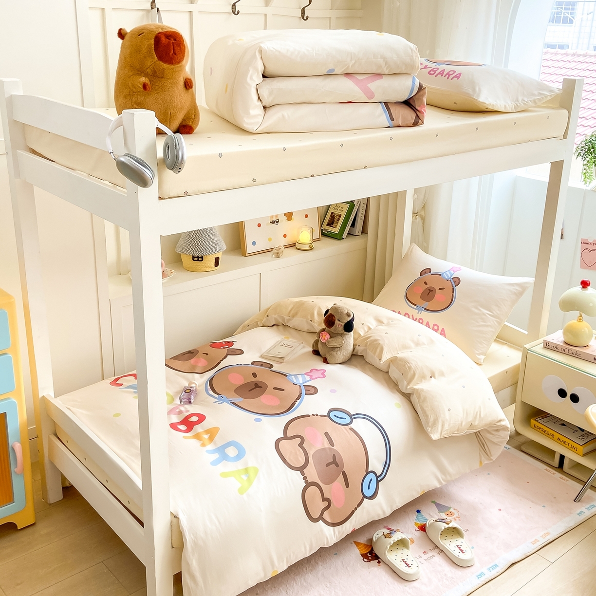 91家纺网 家纺一手货源 找家纺 博雅2025新款卡皮巴拉全棉学生宿舍套件三件套多件套 音乐卡皮巴拉