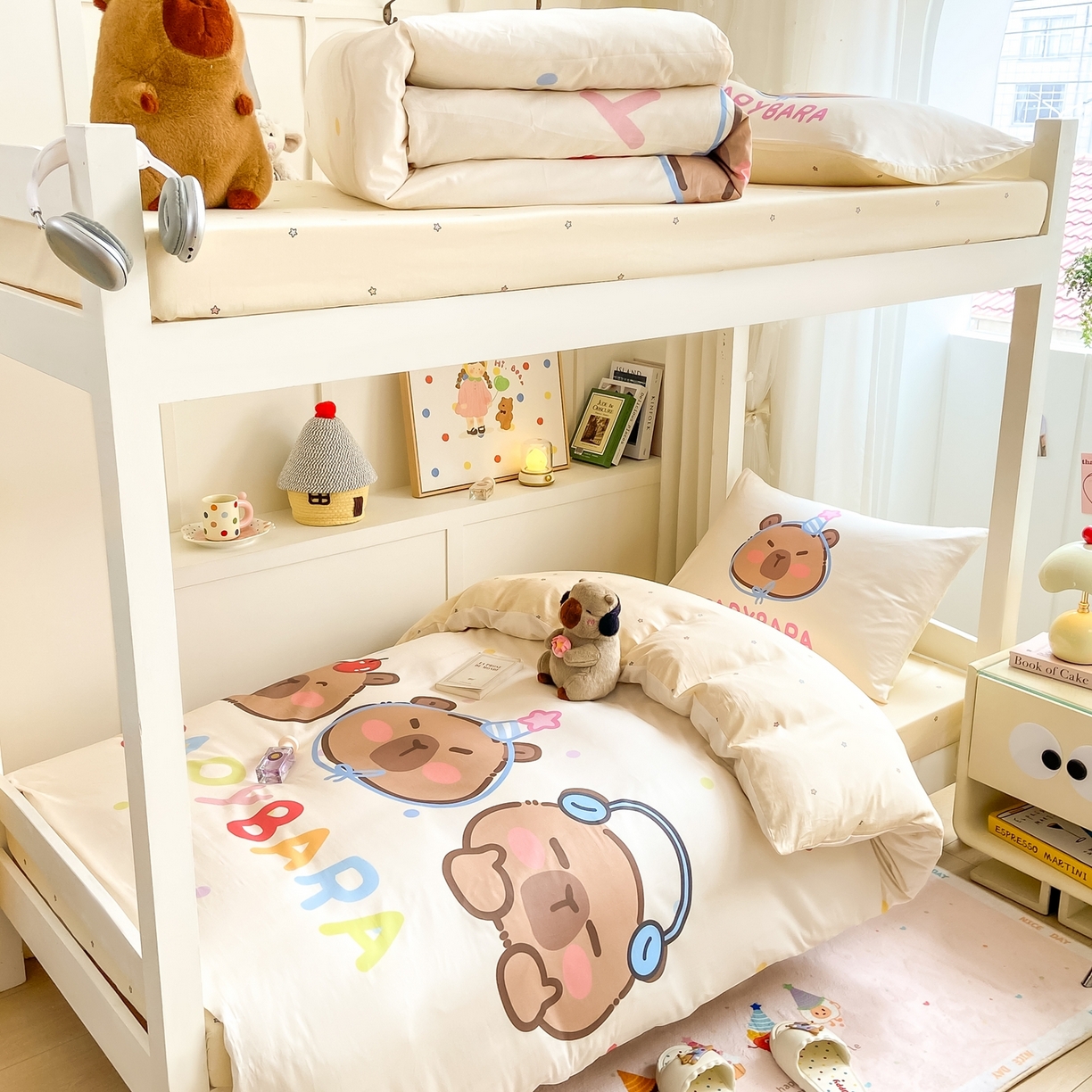 91家纺网 家纺一手货源 找家纺 博雅2025新款卡皮巴拉全棉学生宿舍套件三件套多件套 音乐卡皮巴拉