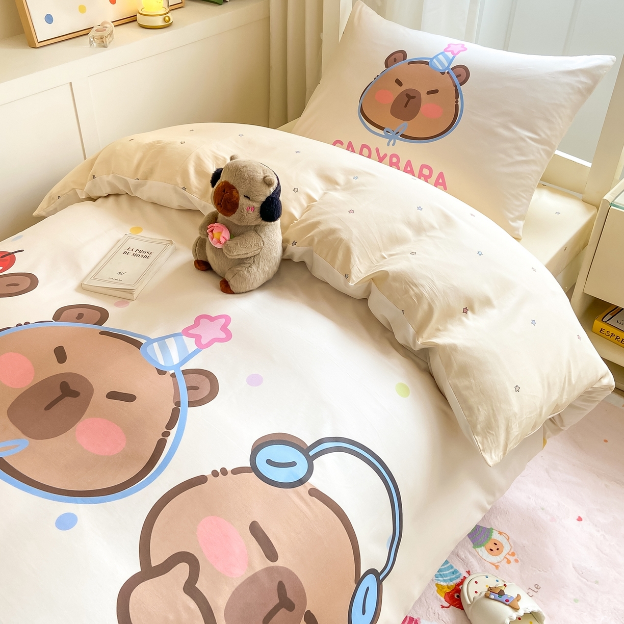 91家纺网 家纺一手货源 找家纺 博雅2025新款卡皮巴拉全棉学生宿舍套件三件套多件套 音乐卡皮巴拉