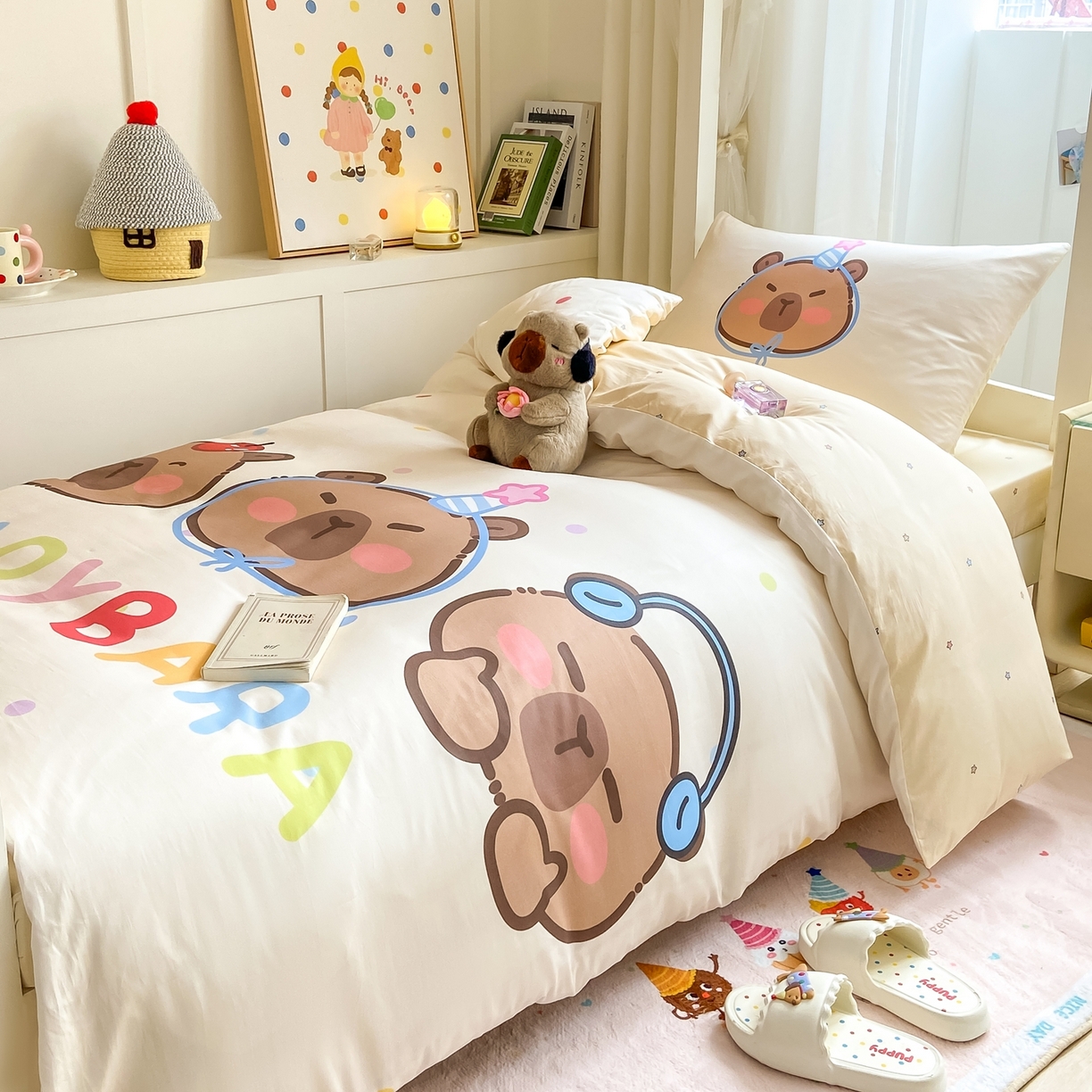 91家纺网 家纺一手货源 找家纺 博雅2025新款卡皮巴拉全棉学生宿舍套件三件套多件套 音乐卡皮巴拉