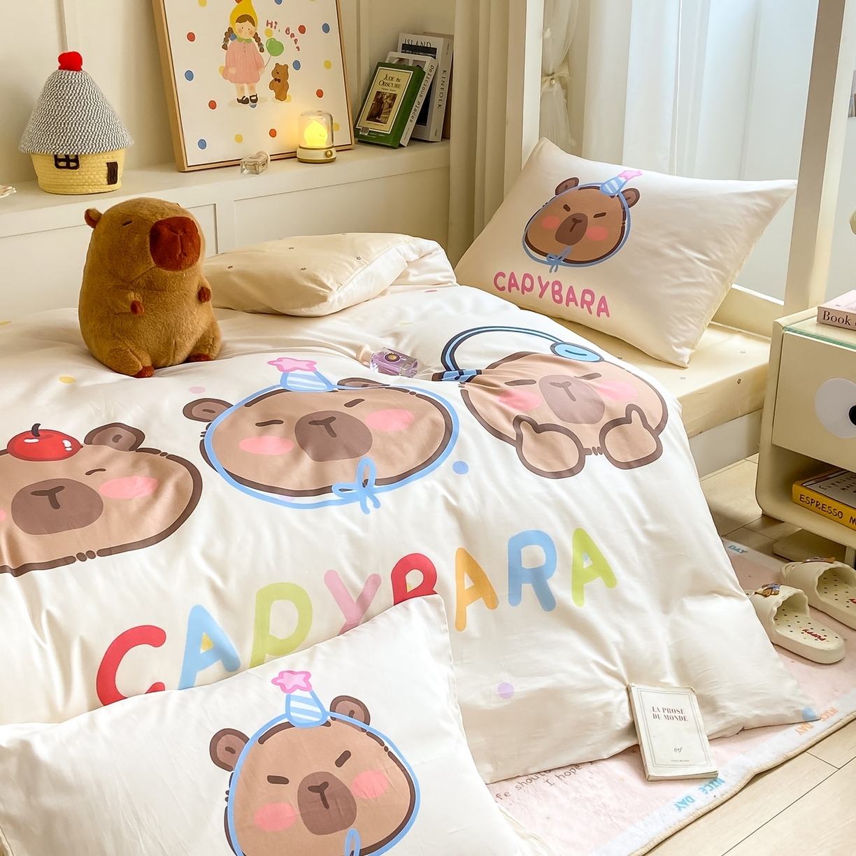 91家纺网 家纺一手货源 找家纺 博雅2025新款卡皮巴拉全棉学生宿舍套件三件套多件套 音乐卡皮巴拉