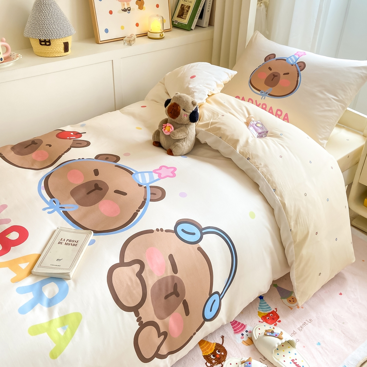 91家纺网 家纺一手货源 找家纺 博雅2025新款卡皮巴拉全棉学生宿舍套件三件套多件套 音乐卡皮巴拉