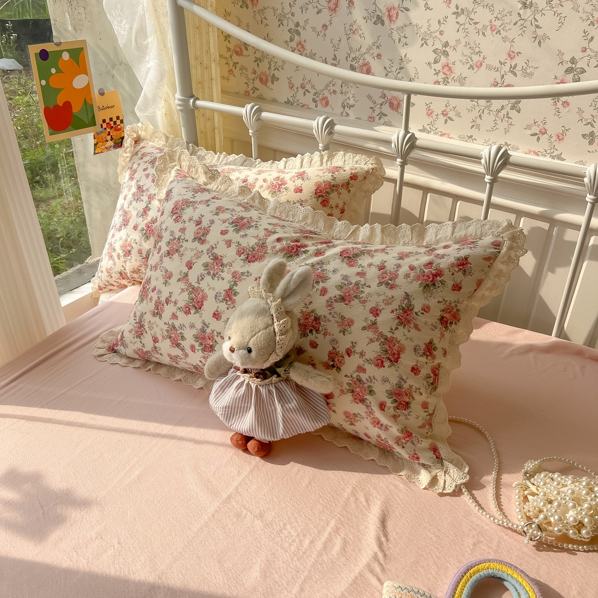 91家纺网 家纺一手货源 找家纺 韩巢家纺 2025新款蝴蝶花边直播热销款四件套开学季韩系学生宿舍床上三件套-（提供卖家秀） 星眠云野【蝴蝶花边款】