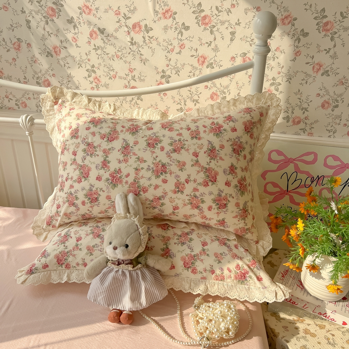 91家纺网 家纺一手货源 找家纺 韩巢家纺 2025新款蝴蝶花边直播热销款四件套开学季韩系学生宿舍床上三件套-（提供卖家秀） 星眠云野【蝴蝶花边款】