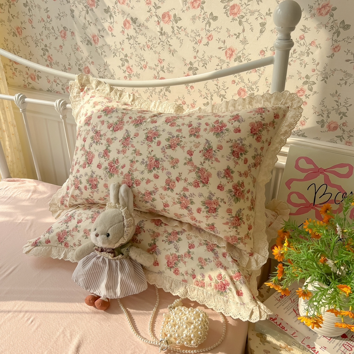 91家纺网 家纺一手货源 找家纺 韩巢家纺 2025新款蝴蝶花边直播热销款四件套开学季韩系学生宿舍床上三件套-（提供卖家秀） 星眠云野【蝴蝶花边款】