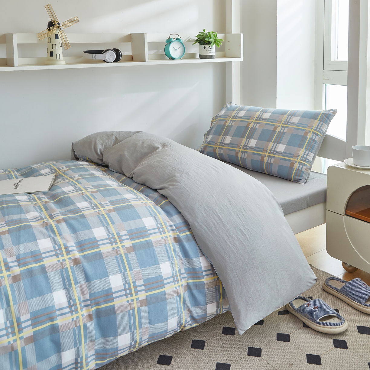 91家纺网 家纺一手货源 找家纺 （总）恒科家纺 2025新款亲肤舒适小清新水洗棉四件套学生三件套-学生款宿舍三件套