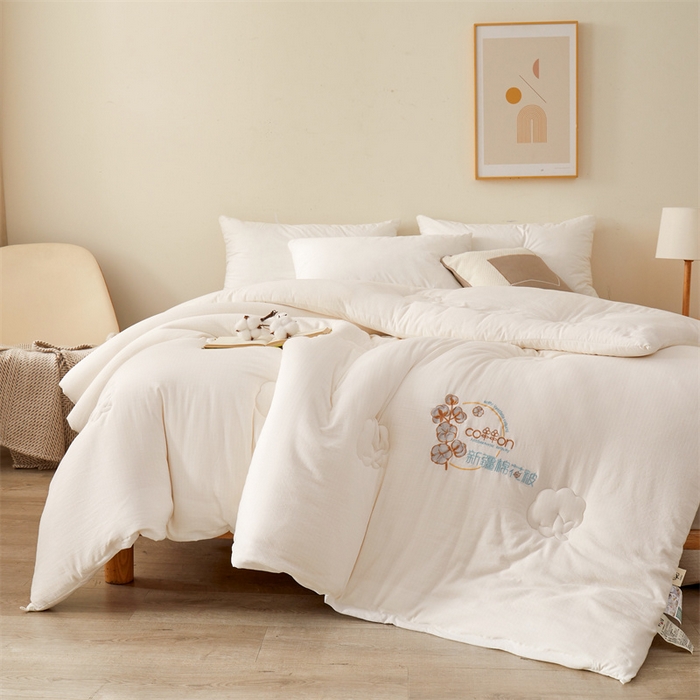 91家纺网 家纺一手货源 找家纺 西域种棉人·千百笠 2025新款新疆棉花洛风提花绣花棉花被冬被被芯春秋被四季 洛风白