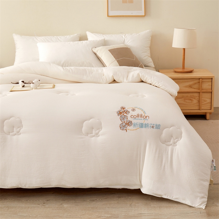 91家纺网 家纺一手货源 找家纺 西域种棉人·千百笠 2025新款新疆棉花洛风提花绣花棉花被冬被被芯春秋被四季 洛风白