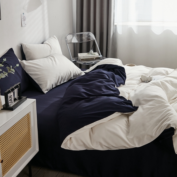 91家纺网 家纺一手货源 找家纺 （总）啊雅家居 2025新款ins简约学生宿舍双拼纯色磨毛四件套可订制logo