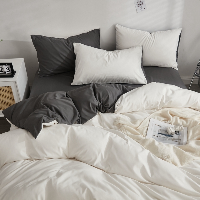 91家纺网 家纺一手货源 找家纺 （总）啊雅家居 2025新款ins简约学生宿舍双拼纯色磨毛四件套可订制logo