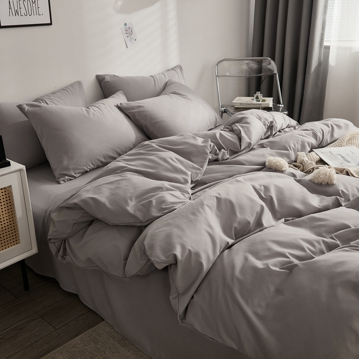 91家纺网 家纺一手货源 找家纺 （总）啊雅家居 2025新款ins简约学生宿舍双拼纯色磨毛四件套可订制logo