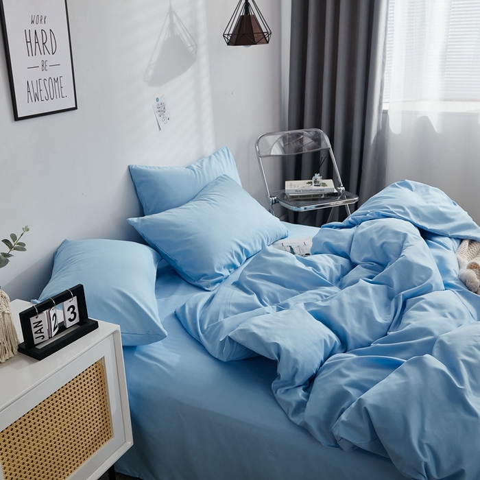 91家纺网 家纺一手货源 找家纺 （总）啊雅家居 2025新款ins简约学生宿舍双拼纯色磨毛四件套可订制logo