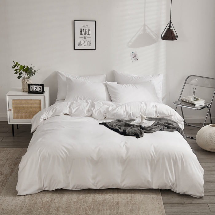 啊雅家居 2025新款ins简约学生宿舍双拼纯色磨毛四件套可订制logo 白色