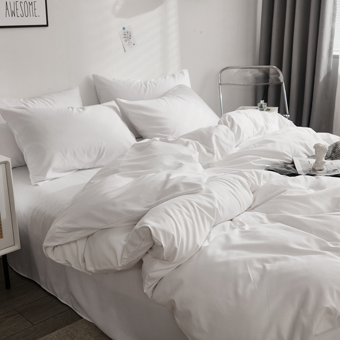 91家纺网 家纺一手货源 找家纺 啊雅家居 2025新款ins简约学生宿舍双拼纯色磨毛四件套可订制logo 白色