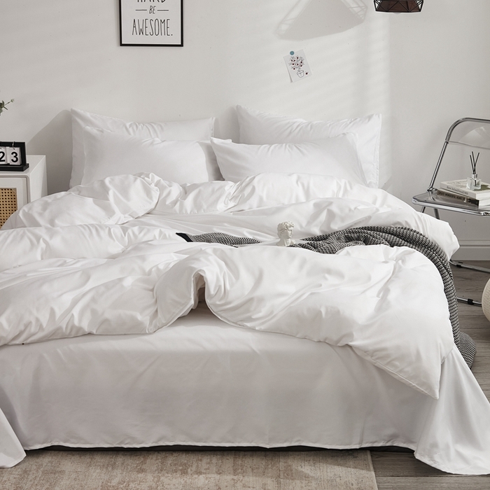 91家纺网 家纺一手货源 找家纺 啊雅家居 2025新款ins简约学生宿舍双拼纯色磨毛四件套可订制logo 白色