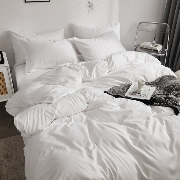 91家纺网 家纺一手货源 找家纺 啊雅家居 2025新款ins简约学生宿舍双拼纯色磨毛四件套可订制logo 白色