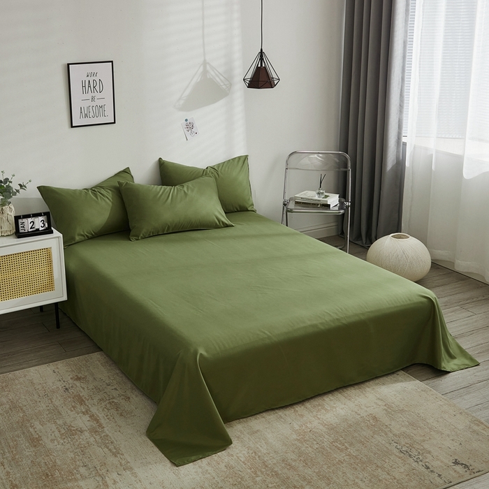 91家纺网 家纺一手货源 找家纺 啊雅家居 2025新款ins简约学生宿舍双拼纯色磨毛四件套可订制logo 草绿