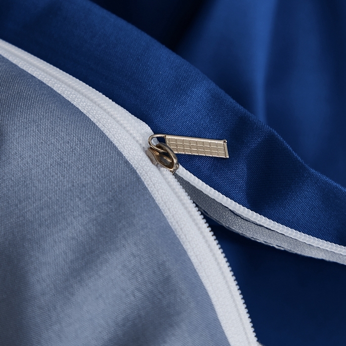 91家纺网 家纺一手货源 找家纺 啊雅家居 2025新款ins简约学生宿舍双拼纯色磨毛四件套可订制logo 克莱因蓝加浅蓝灰