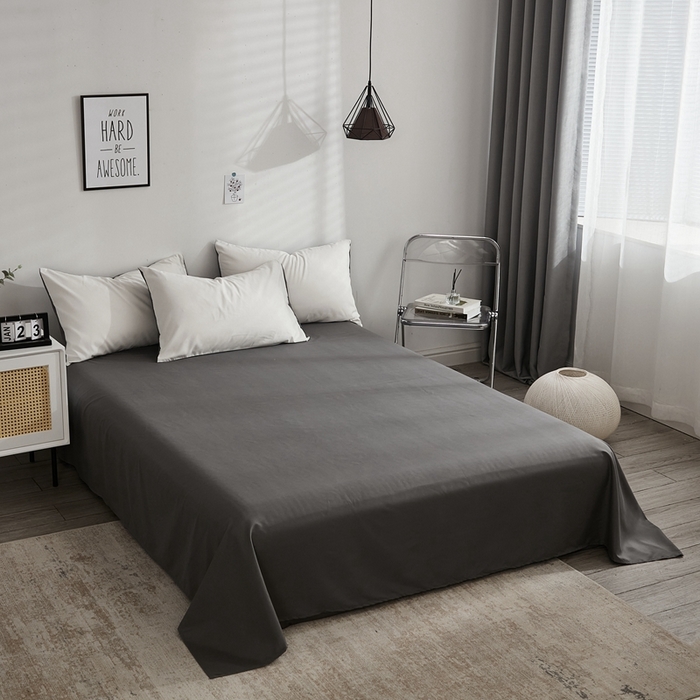 91家纺网 家纺一手货源 找家纺 啊雅家居 2025新款ins简约学生宿舍双拼纯色磨毛四件套可订制logo 米白加深灰