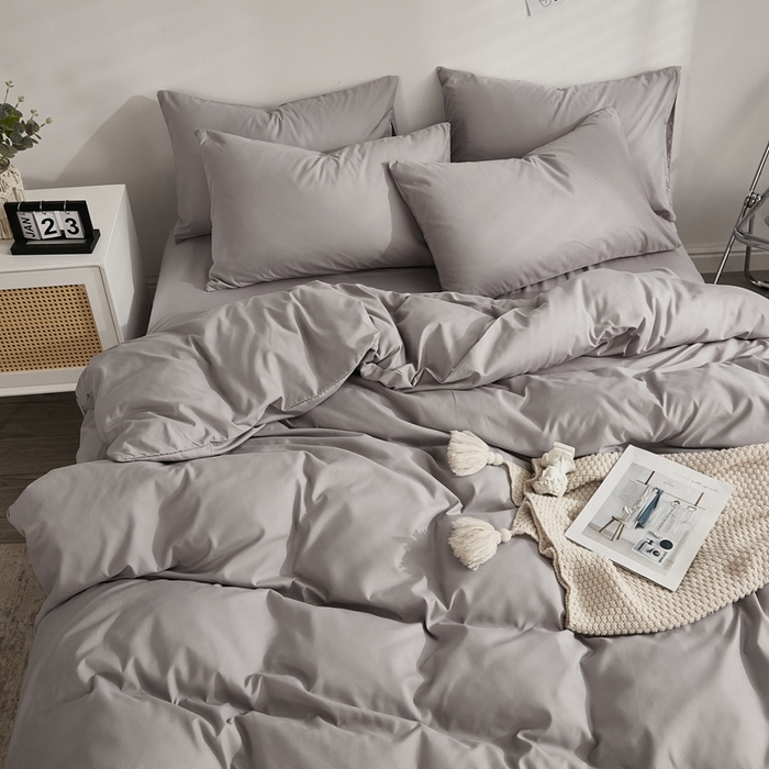 91家纺网 家纺一手货源 找家纺 啊雅家居 2025新款ins简约学生宿舍双拼纯色磨毛四件套可订制logo 浅灰