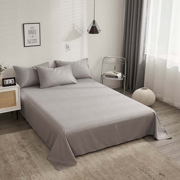 91家纺网 家纺一手货源 找家纺 啊雅家居 2025新款ins简约学生宿舍双拼纯色磨毛四件套可订制logo 浅灰