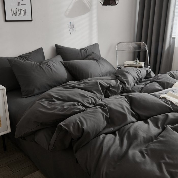 91家纺网 家纺一手货源 找家纺 啊雅家居 2025新款ins简约学生宿舍双拼纯色磨毛四件套可订制logo 深灰