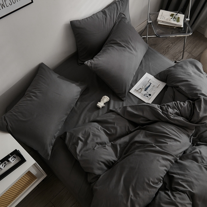 91家纺网 家纺一手货源 找家纺 啊雅家居 2025新款ins简约学生宿舍双拼纯色磨毛四件套可订制logo 深灰